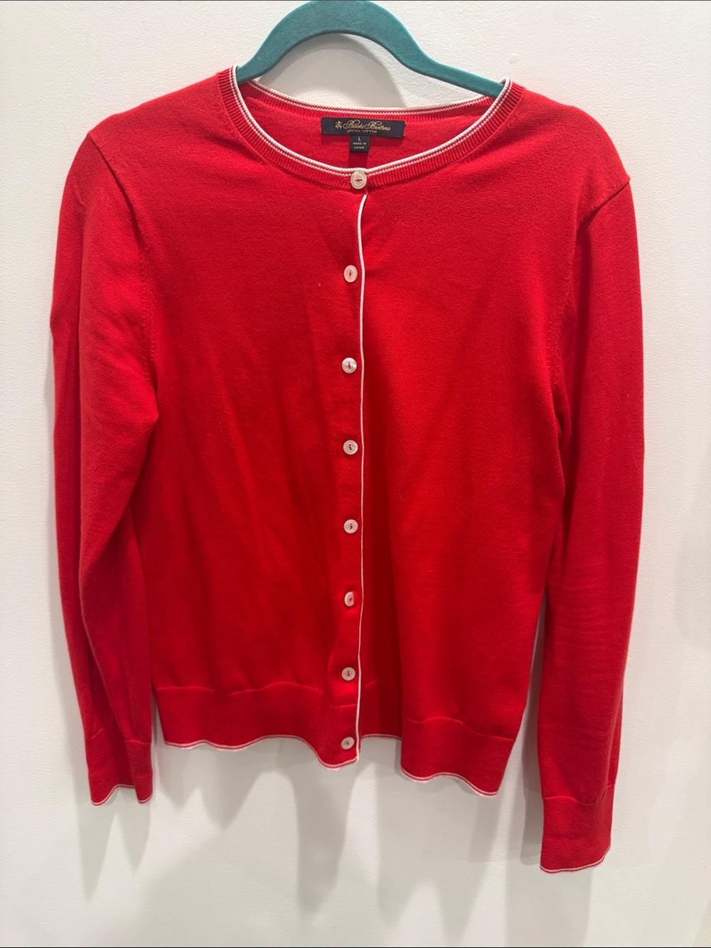 Brooks Brothers Red Cardigan with White Trim